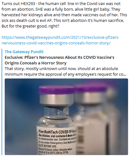 HEX293 Human Sacrifice Cells in Covid Vaccine